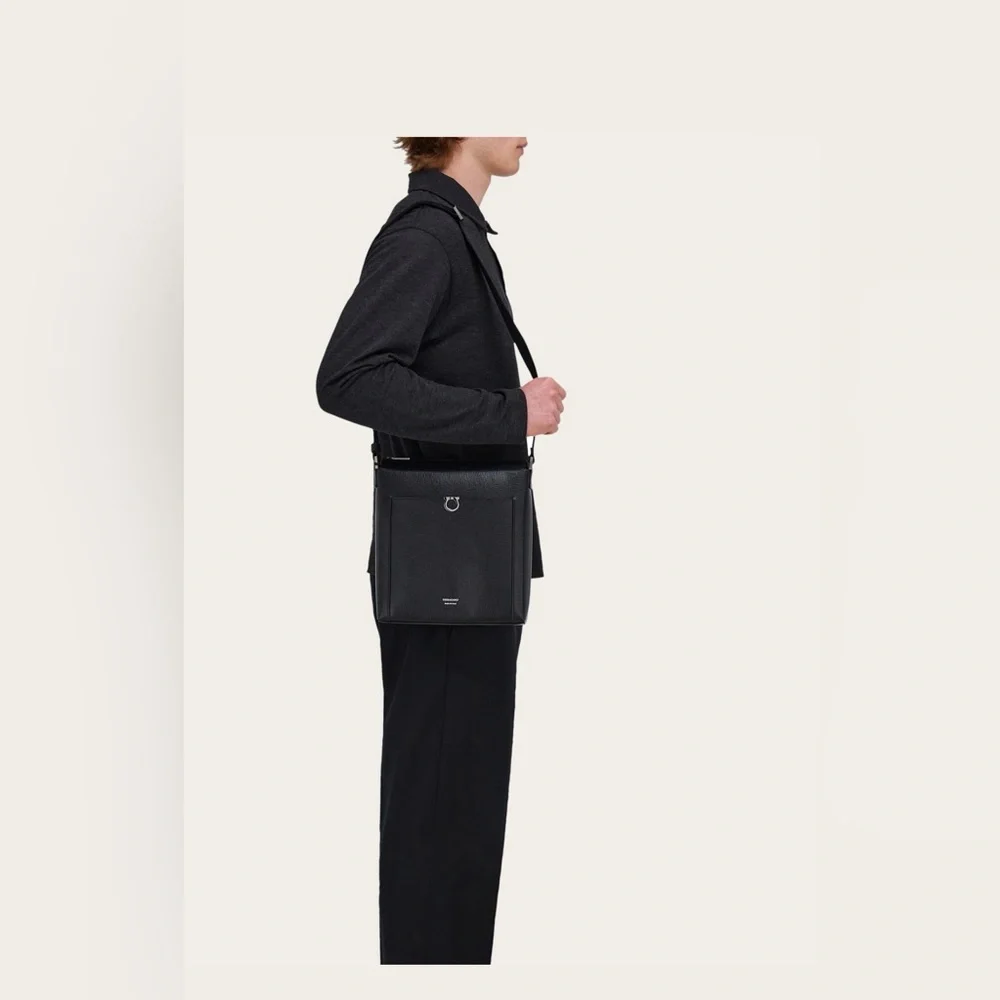 BNNW Salvatore Ferragamo Gancini Black Messenger Bag